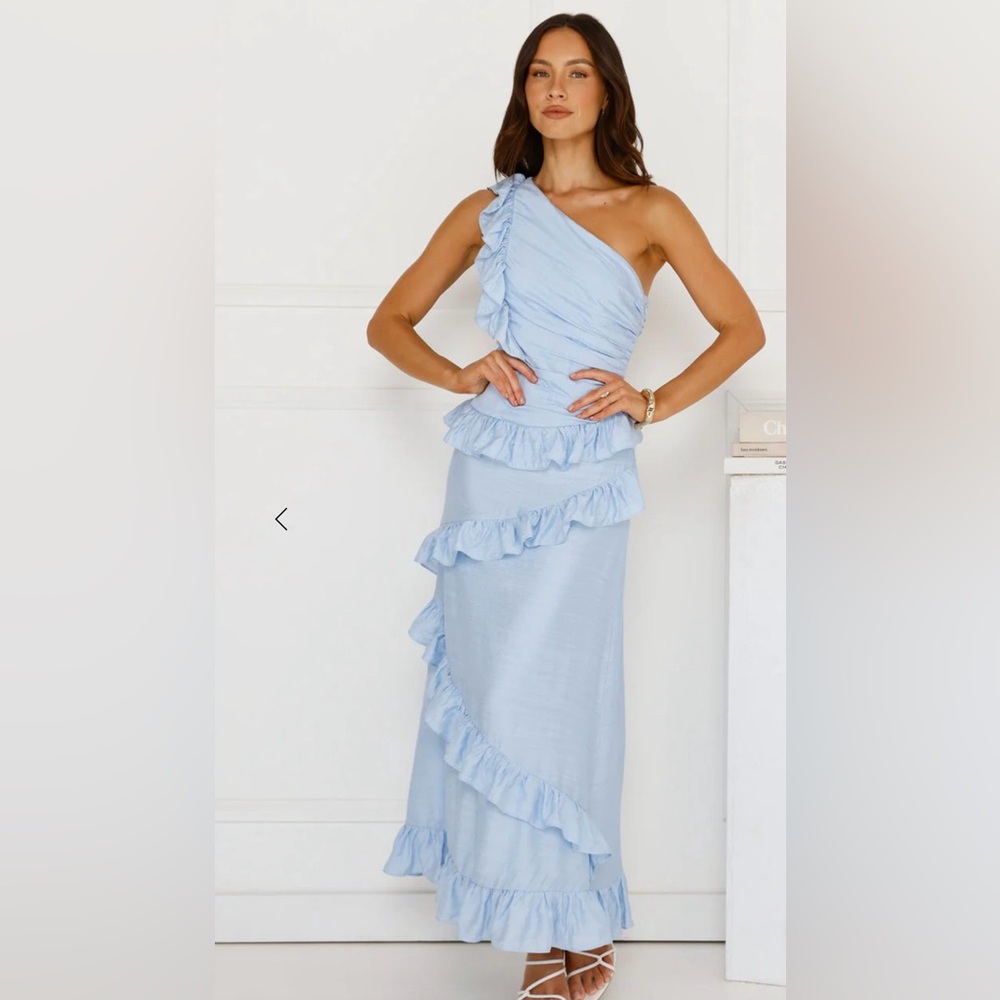 🩵 NEW HELLO MOLLY MOONLIT THOUGHTS ONE SHOULDER MAXI DRESS BLUE